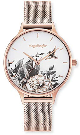 Engelsrufer ERWA-FLOWER1-MR-MR Uhr Damenuhr Edelstahl vergoldet 3bar Analog Rose