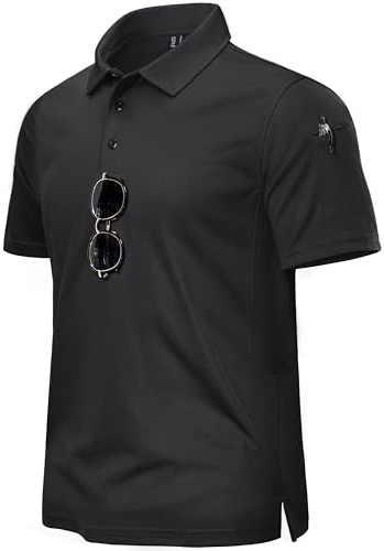TACVASEN Herren Kurzarm Atmungsaktiv Poloshirts Tennis Polo Outdoor Golf T-Shirts mit Knöpfen (Schwarz, XXL)