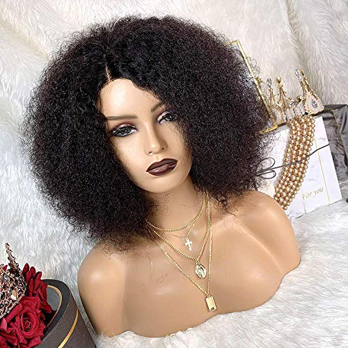 TOOCCI Afro Kinky Curly Wig Brasilianisches Reines Haar Glueless 4x4 Lace Front Wigs for Black Woman Yaki Lockiges Echthaar Perücke 180% Dichte Schwarze Perücke (14 inch)