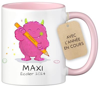 LOOXIS Personalisierte Tasse für Kinder mit Namen, Text & Motiv bedruckt – 325ml, Keramik, versch. Farben – Geschenkidee Jungen, Mädchen, Einschulung, Kindergarten – Rosa, Monster