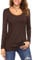 Florboom Women Plain Tshirt Soft Long Sleeves Scoop Neck Tee Top Coffee 16 18