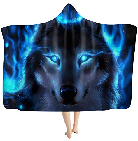 Little Poor 3D Wolf Kuscheldecke, Pelzdecke Plüschdecke Printdesign Couchdecke Mikrofaser Tier Tagesdecke Sherpa Wearable Decke Stranddecke für Erwachsene Kind,I,110 * 150cm