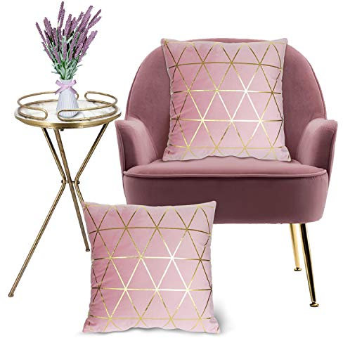 Wende Housse de Coussin en Velours décoratives carrées 45 x 45cm, Lot de 2 Rose