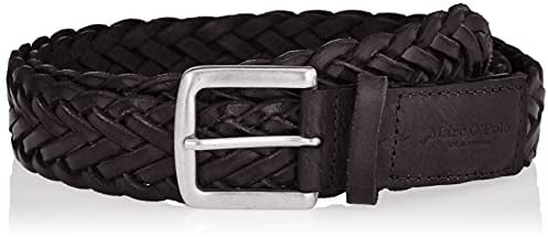 Marc O'Polo Herren Gürtel geflochten aus Leder, Schwarz (Black), 85