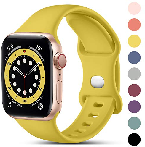 CeMiKa Compatible con Apple Watch Correa 38mm 40mm 41mm 42mm 44mm 45mm 46mm 49mm, Deportivas de Silicona Correas de Repuesto para iWatch SE Series 10 9 8 7 6 5 4 3,38mm/40mm/41mm-M/L, Amarillo Mango