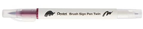 Pentel Brush Sign Pen Twin SESW30C Fibre Pen, 2 Brush-like Tips, Dark Red (Pack of 1)