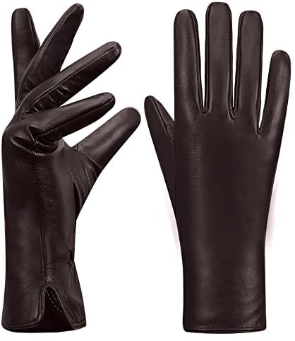 MGGMOKAY Damen Lederhandschuhe Touchscreen Kaschmir gefüttert,Braun,XL