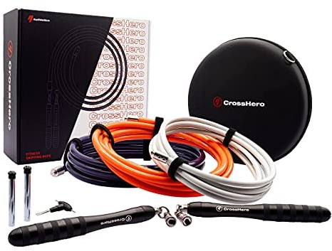 Premium 4athletics Springseil | Schweres Springseil mit 3 Verschieden Seilen in Sekunden tauschen. (M - Bis Größe 179 Cm)