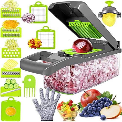 12 in1 Gemüseschneider,Obstschneider,Gemüsehobel mit 6 Edelstahl Klingen,Mandoline Gemüsehobel zum Schneiden,Schneiden und Reiben von Gemüse