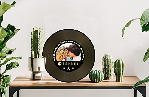 Oedim Disco Oro Metacrilato Música Spotify + Foto Personalizado, Fabricado en Metacrilato 4mm, 25 x 25 cm, Efecto Espejo, Regalo Original para San Valentín