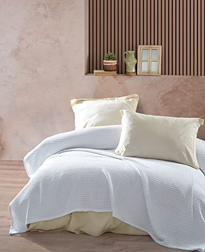 BOHORIA® Tagesdecke in Waffeloptik Pure Waffle extra groß 210 x 240cm | 100% Baumwolle | Oeko-Tex® | Überwurf für Sofa, Sessel & Bett | Sofadecke Wohndecke (Pure Waffle Throw) (Pearl, 210 x 240 cm)