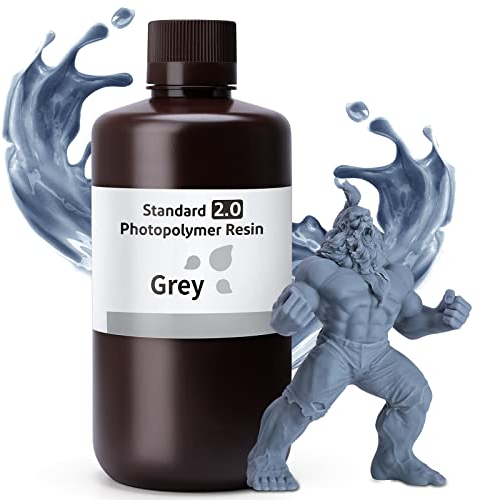 ELEGOO Standard 2.0 3D Drucker Resin 1000g Grau, 3D Harz UV 405nm Präzises Drucken Geringer Geruch 3D Printer Resin für LCD/SLA/DLP Resin 3D Drucker