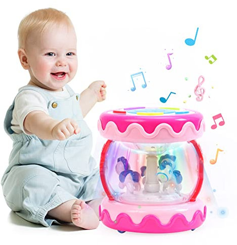 Baby Toys 6 12 18 Months Unicorn Carousel Rotating Projector Light Up Toys with Music, Early Learning Musical Toys for 1 2 Year Old Girls Boys, Educational Toy 1st Birthday Gifts Present 4.5in(Pink)