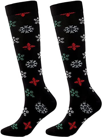 FGFD&OU Weihnachtssocken Kompressionsstrümpfe für Damen und Herren Lustige Socken für Weihnachten Kompressionssocken Bunte Stützstrümpfe Socken für Laufen Sport, Weihnachtsgeschenke (Stil3, L/XL)