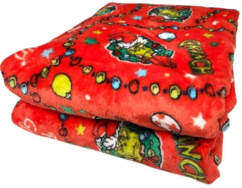 The Grinch Fleece-Überwurf, weich, gemütlich, atmungsaktiv, Weihnachts-Decke, Geschenk-Set (rot)