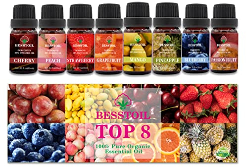 Frucht ätherische Öle Set, Duftende Öle für Diffuser, Seifenkerze Herstellung Düfte, Heidelbeeren und Erdbeeren, Pfirsich, Wassermelone, Ananas und mehr, Aromatherapie ätherische Öle Geschenk Set