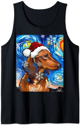 Aja Kunstdruck, Motiv Dackel, Sternennacht, Weihnachtsmann, Braun Tank Top