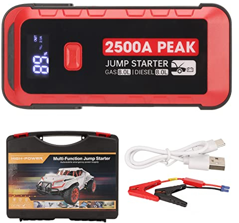 Autobatterie Starter, B01 Tragbarer Autostarter mit 2500A Spitzenstrom Notfallauto Auto Starthilfe LED Licht 25800mAh Kapazität