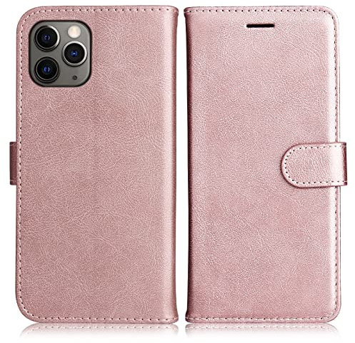 DENDICO Coque pour iPhone 11 Pro Max, PU en Cuir Coque Portefeuille Étui Housse, Design Classique TPU Coque pour iPhone 11 Pro Max, Rose