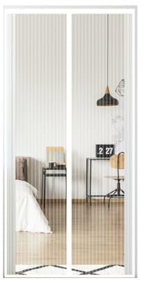 FIOVIP Moustiquaire Porte Fenetre, 135x205CM Rideaux, fermeture automatique, installation facile sans perçage, moustiquaires magnétiques pour entrées/balcons etc.(polyester, Blanc)