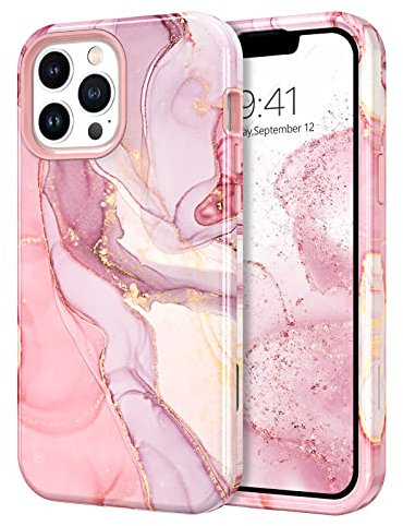 YINLAI for iPhone 13 Pro Max Case Marble Pattern 3 in 1 Full Body Rugged Hard PC Back Cover Bumper, Soft Silicone Drop Protection Girly Women Case for iPhone 13 Pro Max 6.7 Inch, Rose Gold Pink