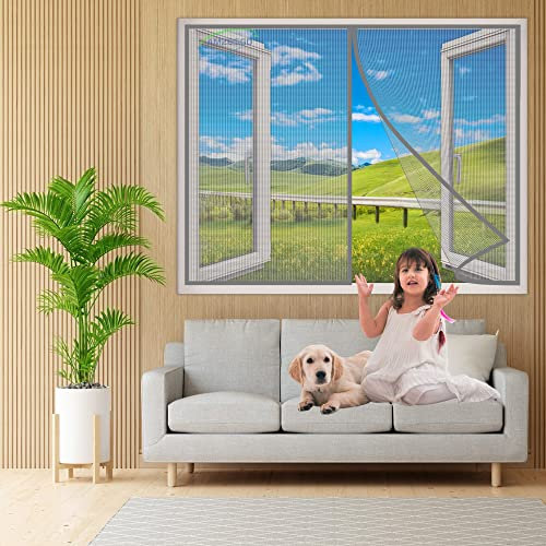Ventanas de pantalla magnética, 250x190 cm Mosquiteras para Ventanas con sello magnético de cierre automático súper apretado y gancho y bucle de marco completo Malla- Gris H