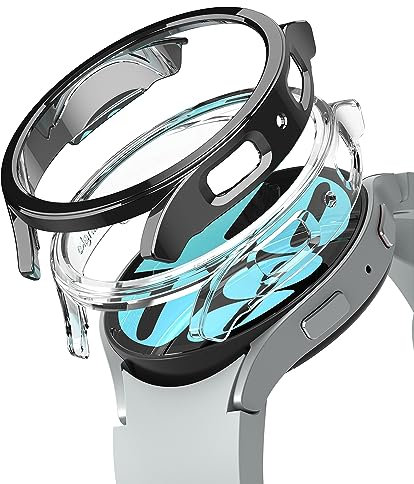 Ringke Coque Compatible avec Samsung Galaxy Watch 6 40mm [Slim] Transparente Solide Rigide Bumper pour Samsung Watch 6 40mm - Clear & Dark Chrome (2 Pack)
