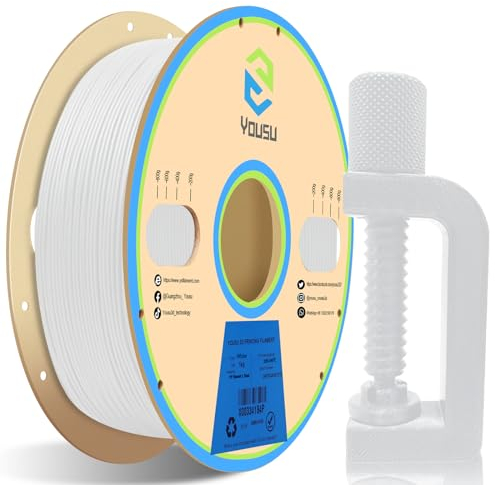 YOUSU Polypropylene PP Filament 1.75mm (± 0.03) for 3D Printer Included Build Sheet, Semi-Flexible Ultra Tough Filament, White 1kg (2.2lbs)