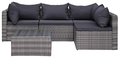 GuyAna 5-TLG. Garten-Sofagarnitur mit Polstern & Kissen Rattan Schlafcouch Coutch Wohnzimmer Sofa Grau