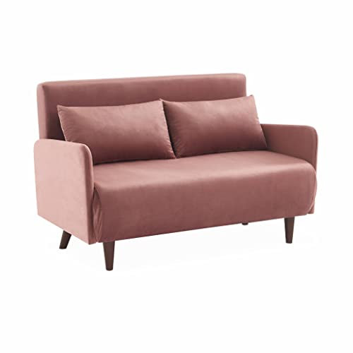 sweeek Divano Letto a 2 posti in Velluto con Gambe in Legno, Panam, Rosa Antico, 131x75x81 cm