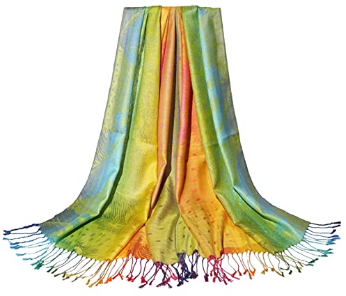 IQYU Jonglierbälle Und Tücher Bälle Jacquard-Baumwollschal für Damen, bunter Ethno-Stil, Schal mit Quaste Mütze Und Schal (Yellow, One Size)