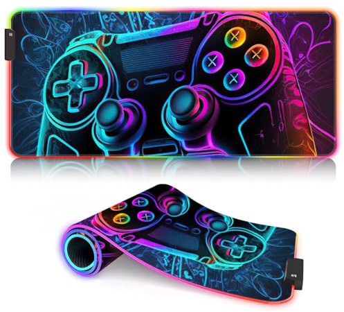 BUBELS Tappetino per mouse da gioco esteso LED RGB personalizzato, impermeabile, antiscivolo, con 14 modalità di illuminazione per PC, tastiera, mouse, gioco neon, 15,7 x 35,4 pollici