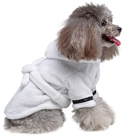 Geilisungren Bademantel Weiche Bequeme Haustier Hundejacke Mit Fell Winter Warm Kleine Hunde Shirt Schöne Kleidung Einfarbiger Elegante Plusch Hundepullover Einteiler Welpen Geeignet für Katzen