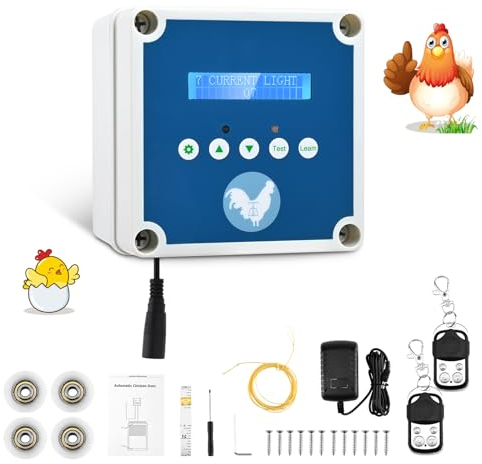 Porte Automatique Poulailler,Couleeur Ouvre-Porte Automatique pour Poulailler avec Minuterie et 2 Télécommandes,Kit de Porte de Poulailler Electrique pour Protéger Le Poulet(Porte Non Incluse