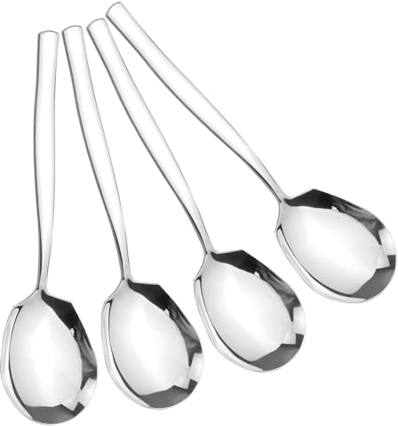 Zfseyuh 4 Piezas Cuchara Grande de Acero Inoxidable para Servir Cuchara para Servir Bufé Cucharas para Servir con Asas Largas para el Hogar, Hotel, Bufé