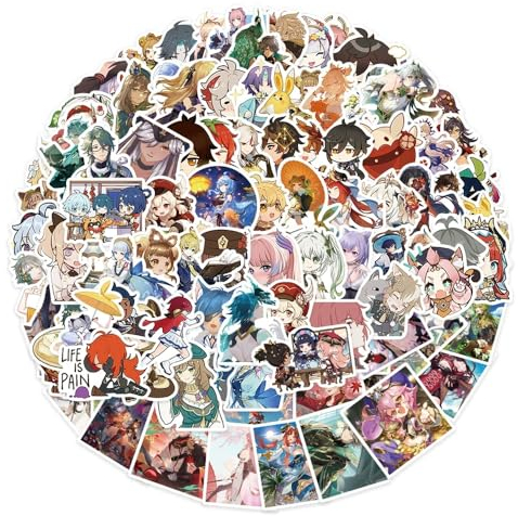 [100 PCS] QYZHIZ Netter Genshin Impact Aufkleber, bunte Aufkleber, Spiel Aufkleber für Fans, wasserdichte Aufkleber für Laptop, Wasserflasche, Computer, Skate, Telefon, Fahrrad, Gitarre.