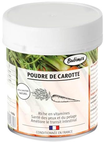 Bubimex - Poudre de Carotte - Complément Alimentaire 100% Naturel pour Chiens et Chats - Riche en Bêta-carotène - Santé des Yeux et du Pelage - Transit Intestinal - 400g