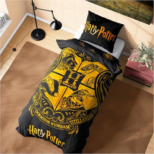Harry Potter Bettbezug Set für Jungen & Teenager, Kinder Bettwäsche in verschiedenen Größen (Schwarz Single)