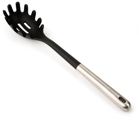 ARCOS Cucharón de Spaghetti de Silicona. Tamaño de 337 mm para Ideal para servir la pasta y con agujero en el mango para colgar. Mango y Cuerpo de Acero Inoxidable. Resiste 240º. Color Negro y gris