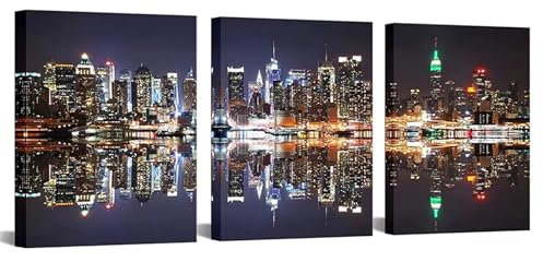 3 Stück Diamant Painting Bilder New York City Diamond Painting Erwachsene Groß 5D Diamond Art Painting Kinder Basteln DIY Voll Set Diamond Painting mit Zubehör für Room Decor Wohnwand 100x150cm F-6521