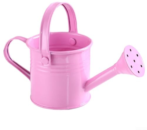 Regadera de metal con asa para plantas de interior y exterior (rosa)