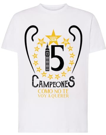 Camiseta Fan Madrid Campeones Copa de Europa - La 15 - Cómo no te voy a querer (FR/ES, Letras, M, Regular, Regular, Blanco)