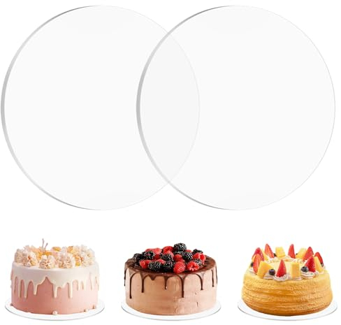 2 Pièces Disque de Gâteau Acrylique 20cm Assiettes à Gâteau Ronde 3mm, Transparent Disque Acrylique Patisserie Plateau Gateau, Disque Gateau Plateaux à Gâteau Ronds Cake Board pour Gâteau de Crème