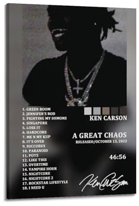 MOJNSERGU Ken Carson A Great ChaosAlbum-Cover-Poster, HD-Druck, Raum, ästhetische Kunst, Musikposter, Lebensbild, Schlafzimmer, Wanddekoration, Kunst, 60 x 90 cm, Rahmenstil-27