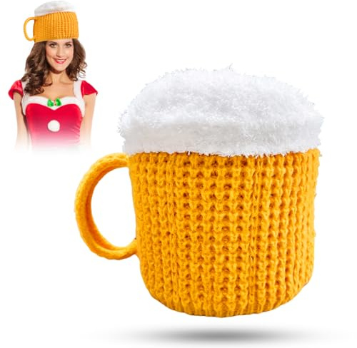 Qunkun Biermütze Herren Damen,Gelbe Lustige Mütze Bierhut, Hut Lustige Geschenke,Strickwolle Wintermütze Herren Funny,Damenmützen Winter, für Weihnachtstag Karneval