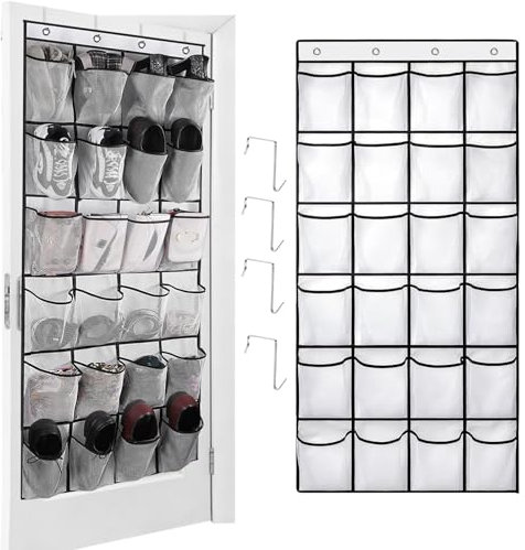 qimeyu zapatero colgante puerta,organizador de zapatos puerta,zapatero puerta colgante con 24 bolsillos,organizador de zapatos plegable para colgar zapatos para hombres mujeres y niños (Blanco)