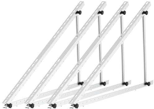 Lot de 4 supports de centrale électrique de balcon en aluminium pour panneaux solaires 100 W-600 W, 118 cm, angle d'inclinaison réglable de 0° à 90 °, support de panneau solaire PV, toit plat, module