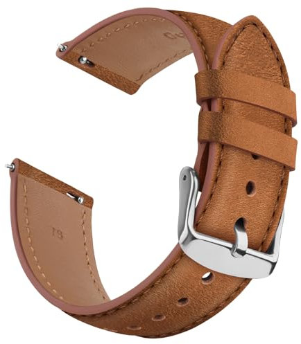 Wanme Cuir Bracelet Compatible avec Garmin Venu 2S/Venu 3S/Vivomove 3S / Vivoactive 4S Femme, 18mm Bracelet de Remplacement pour Garmin Forerunner 265S / Forerunner 255S (Brun, 18mm)