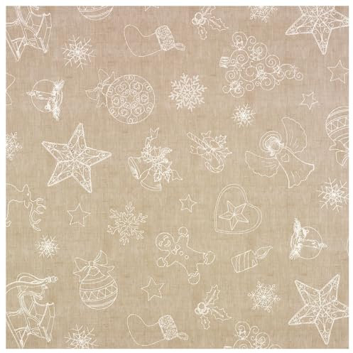 Taupe Reindeer & Gingerbread Wipe Clean Christmas PVC Table Cloth Table Protector, Durable Waterproof Table Cloth Festive Christmas Table Decoration, Ideal Holiday Gatherings (Rectangle 140cm x 100cm)