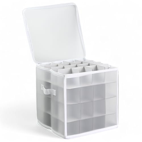 MIJOMA Aufbewahrungsbox Sortierbox Weihnachtstasche für Christbaumkugeln und Weihnachtsschmuck, zusammenklappbar, transparent (Weiß, 30 x 30 x 30 cm für 64 Teile)